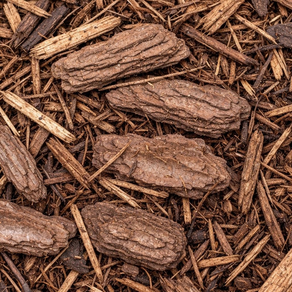 Close-up of healthy soil and mulch in a garden bed.